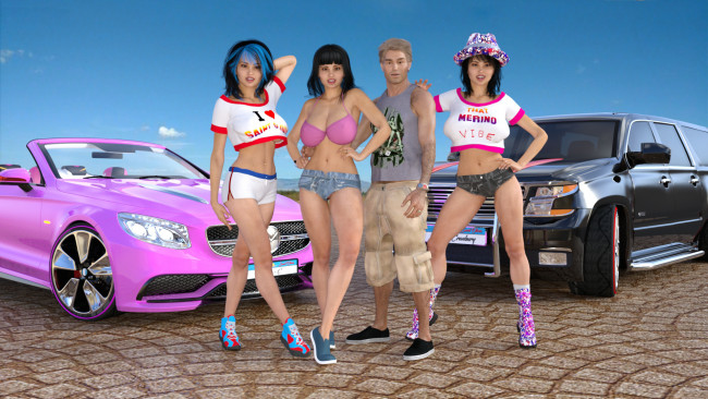 Обои картинки фото 3д графика, люди-авто, мото , people- car ,  moto, девушки, взгляд, фон