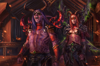 Картинка видео+игры world+of+warcraft девушка мужчина униформа взгляд фон