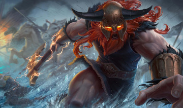 Картинка видео+игры league+of+legends борода топор шлем фон мужчина