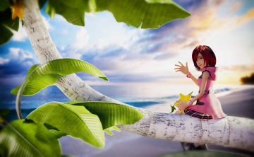 Картинка 3д+графика люди+ people девочка фон пальма