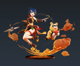 Картинка аниме genshin+impact девушка копье мишка