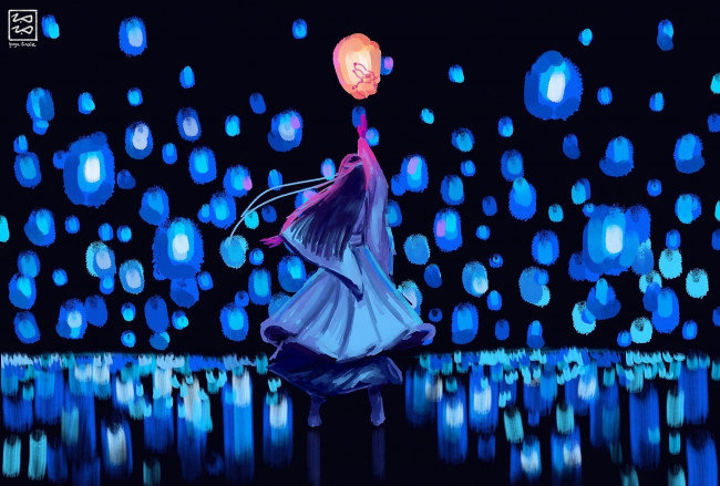 Обои картинки фото аниме, mo dao zu shi, лань, ванцзи, фонари