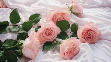 Картинка 3д+графика цветы+ flowers листья цветы стебли розы букет постель ткань нежные