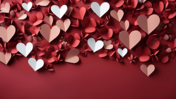 Картинка 3д+графика праздники+ holidays любовь праздник сердце сердца сердечки сердечко красный фон поздравление
