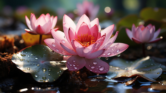 Обои картинки фото 3д графика, цветы , flowers, цветок, цветы, озеро, пруд, лотос, лотосы, водоем, ии-арт