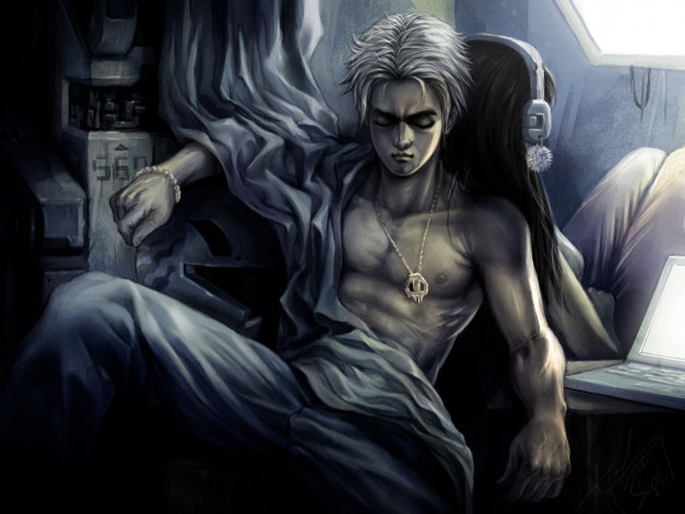 Обои картинки фото аниме, headphones, instrumental