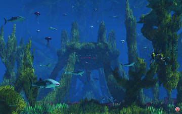 Картинка 3д графика sea undersea море акулы