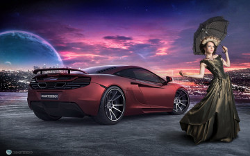 Картинка автомобили авто девушками планета автомобиль город вечер зонтик девушка