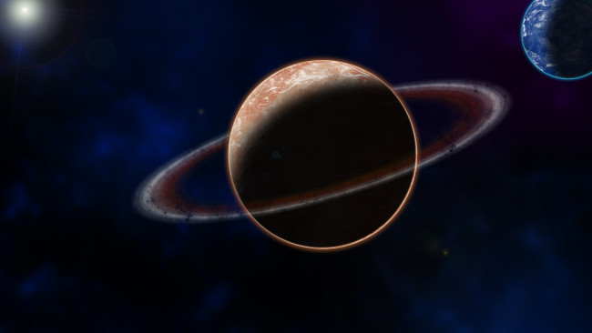 Обои картинки фото космос, арт, кольца, планеты