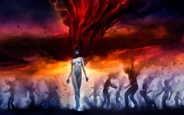 Картинка фэнтези девушки молнии плащ