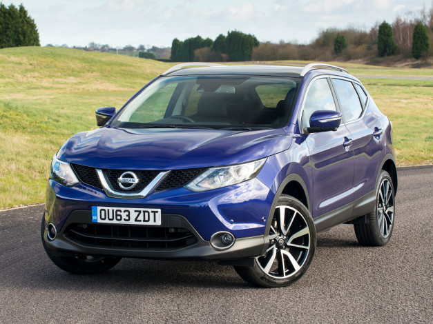 Обои картинки фото автомобили, nissan, datsun, qashqai, uk-spec, 2014г, синий