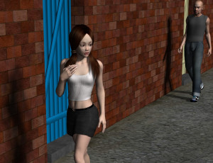 Картинка 3д+графика люди+ people улица ночь мужчина фон девушка взгляд