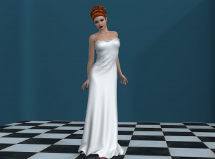 Картинка 3д+графика люди+ people рыжая платье девушка взгляд фон