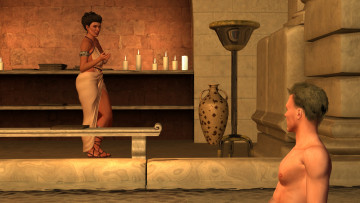 Картинка 3д+графика люди+ people свечи амфора мужчина фон взгляд девушка