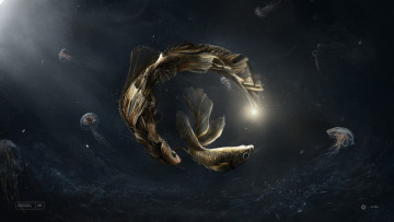 Картинка рисованное животные +рыбы свет медузы рыбы grohsartig