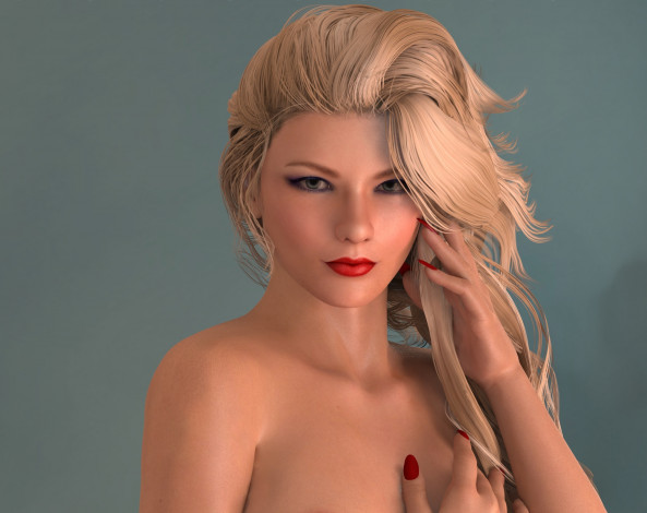 Обои картинки фото 3д графика, портрет , portraits, взгляд, девушка, блондинка, фон