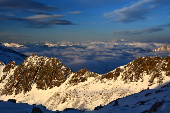 Картинка природа горы облака снег