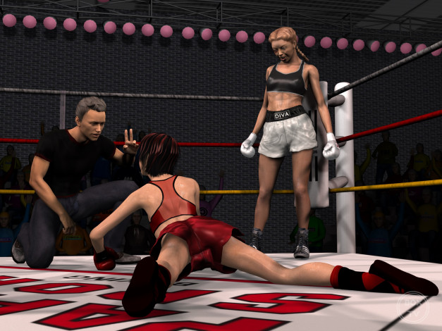Обои картинки фото 3д графика, спорт , sport, девушки, взгляд, фон, ринг, бокс