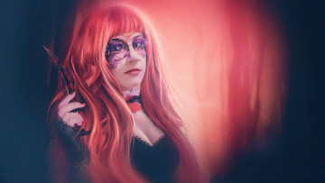 Картинка фэнтези девушки маска фон кинжал взгляд девушка