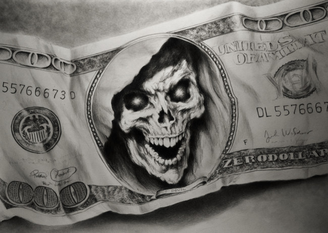 Обои картинки фото рисованное, - другое, купюра, фон, череп