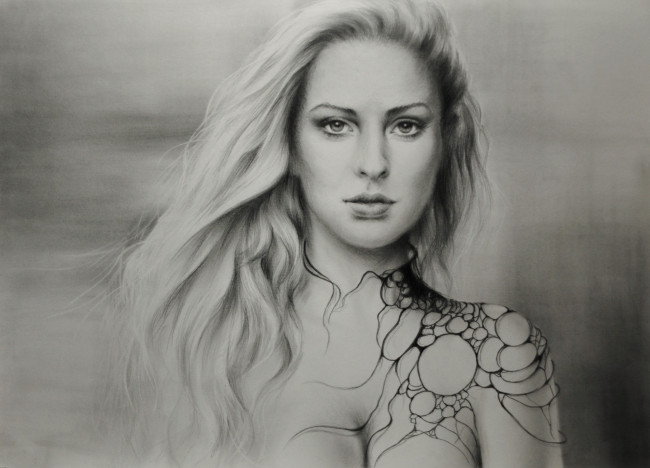 Обои картинки фото рисованное, люди, девушка, фон, взгляд