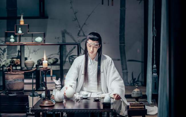 Обои картинки фото кино фильмы, the untamed, лань, ванцзи, кувшин, стол