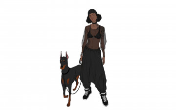 Картинка рисованное люди девушка собака