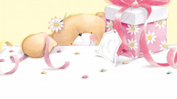 Картинка рисованное мишки+тэдди мишка коробка лепестки