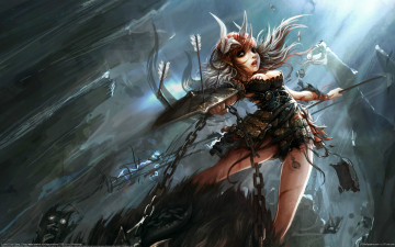 Картинка lei chang фэнтези девушки девочка щит стрелы цепь