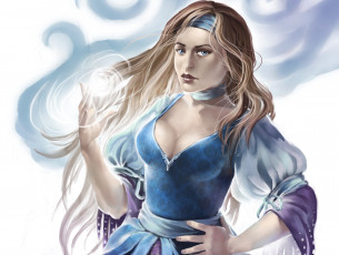 Картинка фэнтези маги девушка магия шар белый фон