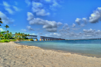 Картинка природа тропики мост песок пляж река