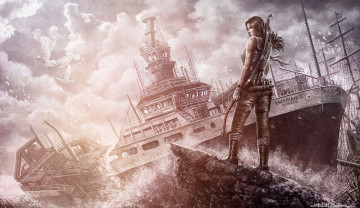 Картинка видео игры tomb raider 2013 корабли голуби птицы кораблекрушение арт lara croft