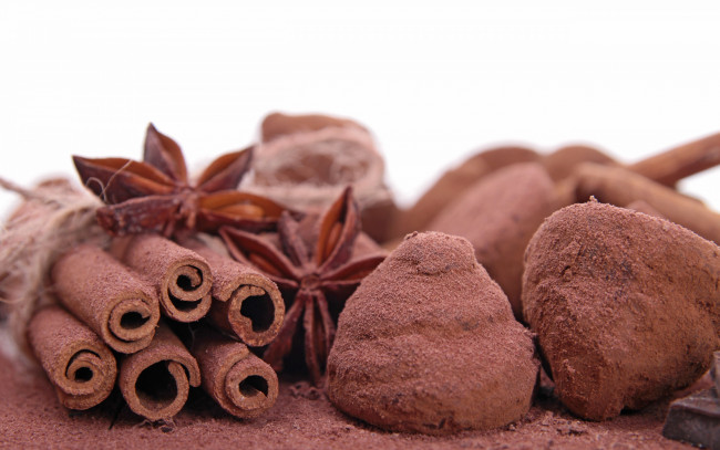Обои картинки фото еда, конфеты, шоколад, сладости, какао, трюфеля, корица