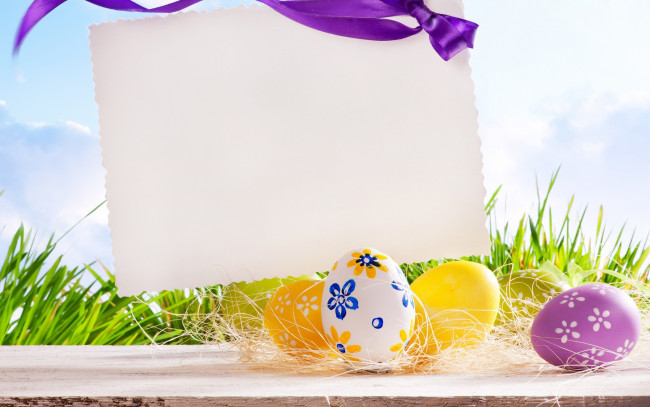 Обои картинки фото праздничные, пасха, бумага, лента, писанки