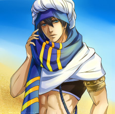 Картинка аниме free парень арт небо взгляд песок шарф брюнет