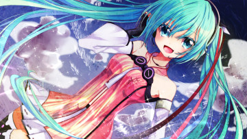 Картинка vocaloid аниме tsukasa kinako art девушка hatsune miku взгляд радость магия вокалоид