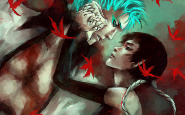 Картинка аниме bleach гримджоу джагерджак арт парень девушка листья