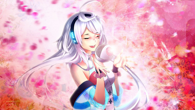 Обои картинки фото vocaloid, аниме, maika, девушка, микрофон