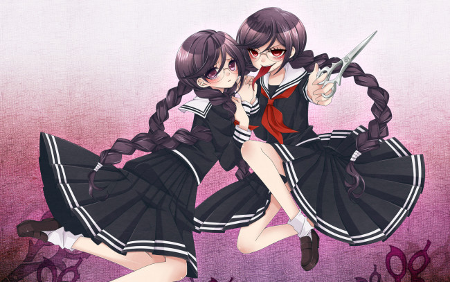 Обои картинки фото аниме, danganronpa, девочки, ножницы