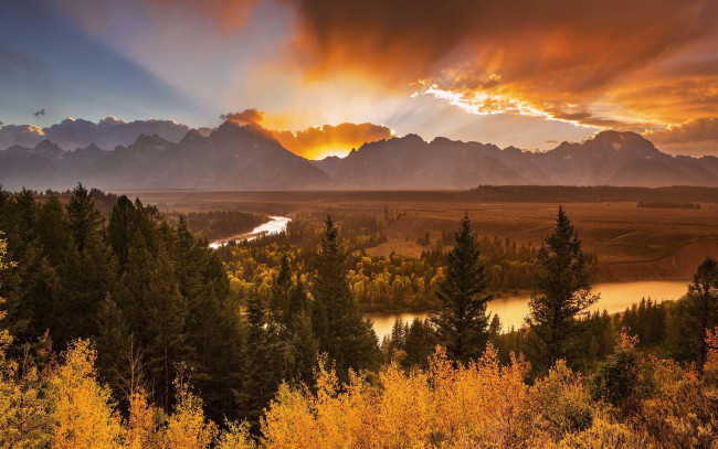 Обои картинки фото природа, восходы, закаты, пейзаж, горы, утро, осень