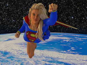 Картинка 3д+графика фантазия+ fantasy девушка взгляд фон супермен