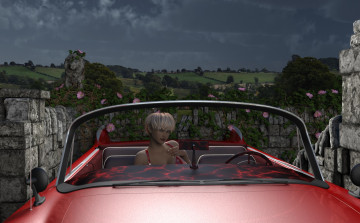 Картинка 3д+графика люди-авто мото+ people-+car+ +moto автомобиль фон взгляд девушка