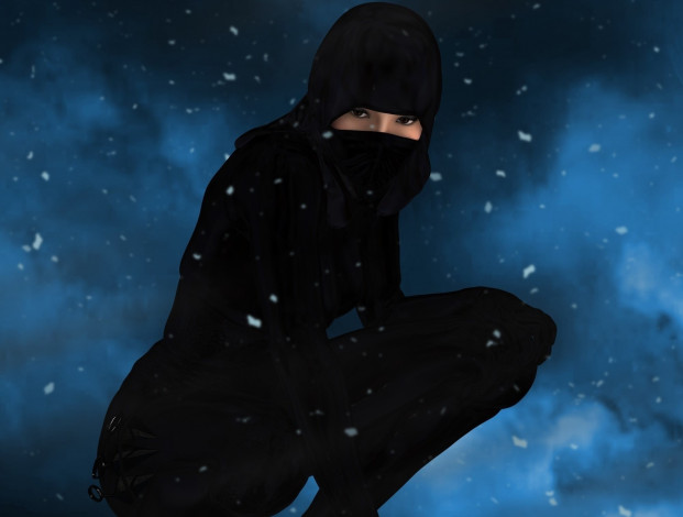 Обои картинки фото 3д графика, люди , people, ниндзя, фон, взгляд, девушка