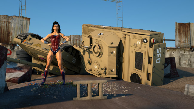 Обои картинки фото 3д графика, фантазия , fantasy, девушка, взгляд, фон, танк