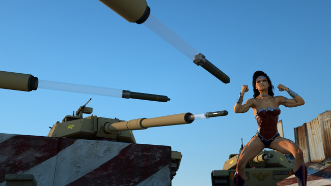 Обои картинки фото 3д графика, фантазия , fantasy, фон, танк, взгляд, девушка