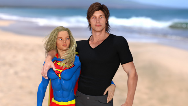 Обои картинки фото 3д графика, люди , people, девушка, взгляд, фон, парень