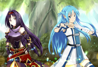 Картинка аниме sword+art+online девушки взгляд фон