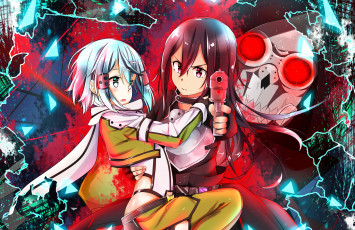 Картинка аниме sword+art+online девушки взгляд фон