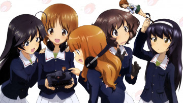 Картинка аниме girls+und+panzer девушки взгляд фон