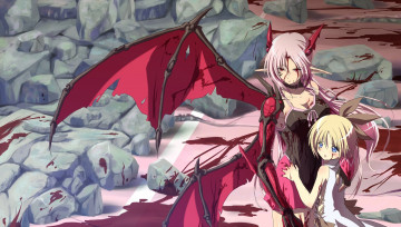 Картинка аниме ангелы +демоны bishojo blade oni devil blood ken sword girl combat wing powerful battlefield anime vampire horn